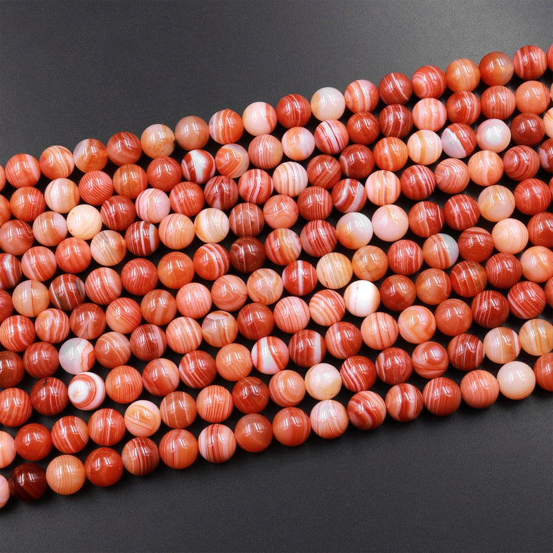 AAA Natural Banded Red Agate 6mm 8mm 10mm Round Beads 15.5" Strand