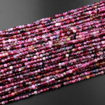 Natural Red Pink Tourmaline Faceted 3mm Cube Square Dice Beads Gemstone 15.5" Strand
