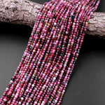 Natural Red Pink Tourmaline Faceted 3mm Cube Square Dice Beads Gemstone 15.5" Strand