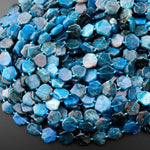 Natural Blue Apatite Octagon Hexagon Beads Flat Slice Gemstone 15.5" Strand