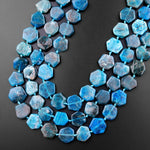 Natural Blue Apatite Octagon Hexagon Beads Flat Slice Gemstone 15.5" Strand