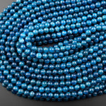 Natural Deep Teal Blue Apatite 6mm 8mm Round Beads 15.5" Strand