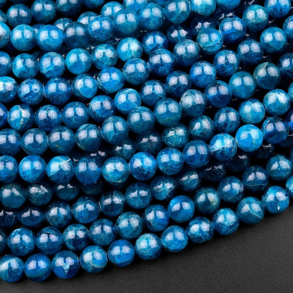 Natural Deep Teal Blue Apatite 6mm 8mm Round Beads 15.5" Strand