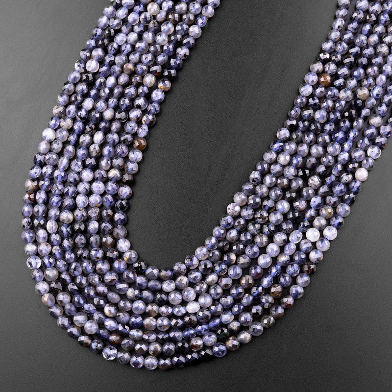 Faceted 4mm Natural Iolite Coin Beads Gemstone 15.5" Strand