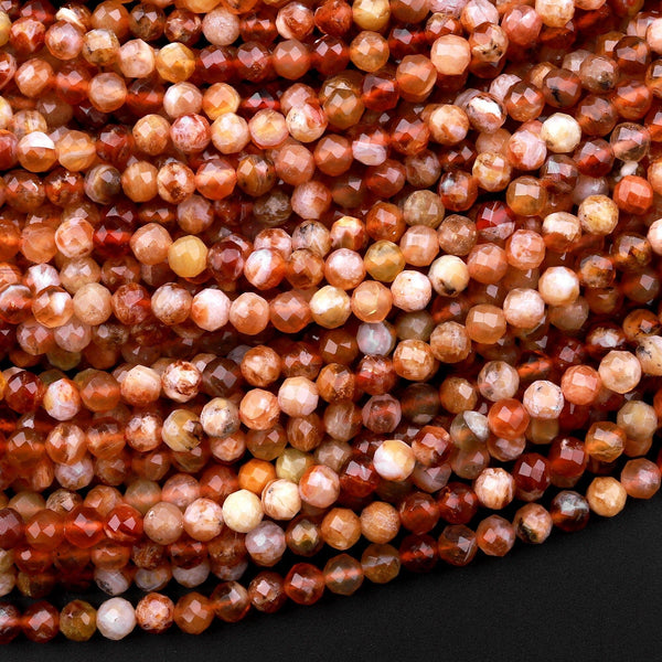 AAA Faceted Natural Orange Yellow Brandy Opal 4mm Round Beads Extra Gemmy 15.5" Strand