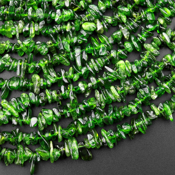 Natural Green Chrome Diopside Freeform Irregular Small Chip Nugget Gemstone 15.5" Strand