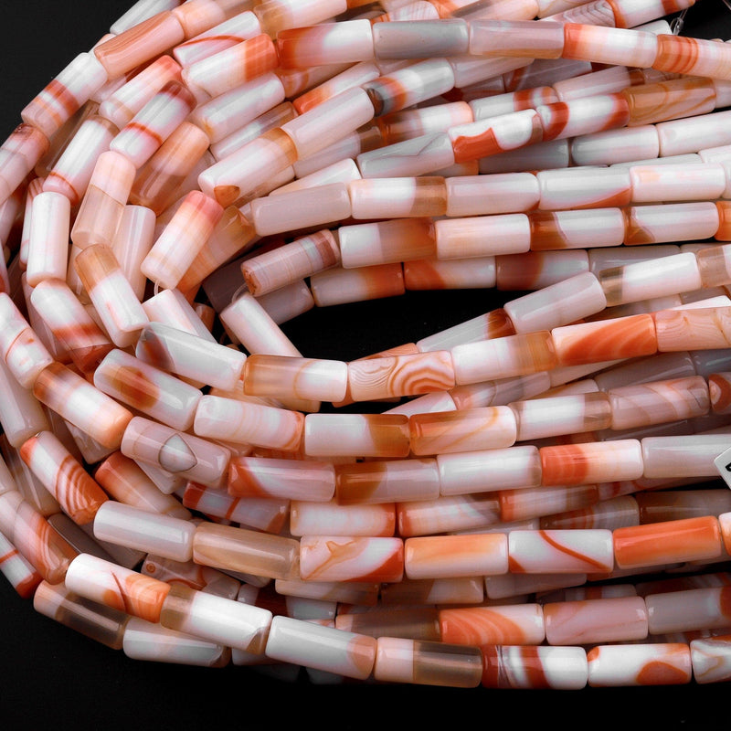 Natural Red Agate Tube Cylinder Beads 15.5" Strand