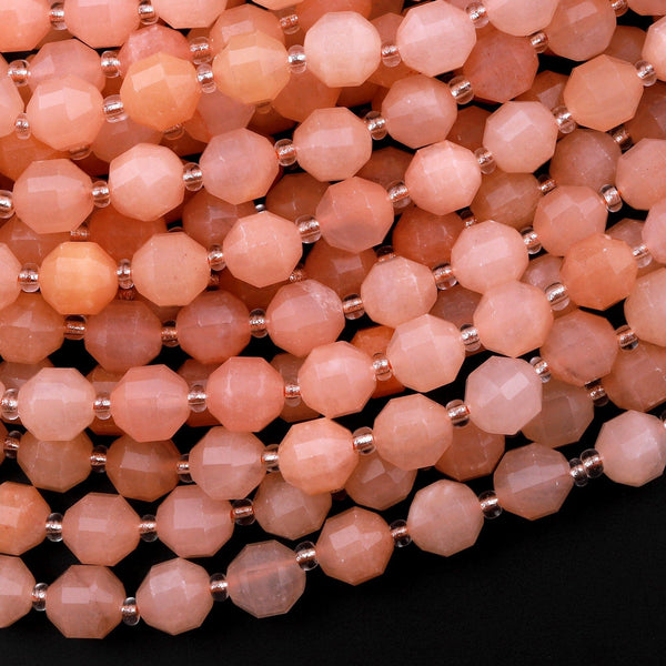 AAA Natural Peach Chalcedony 8mm Beads Faceted Energy Prism Double Terminated Point Cut 15.5" Strand