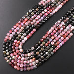 Natural Multicolor Green Pink Tourmaline Faceted 4mm Cube Beads Gemstone 15.5" Strand