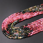 Natural Multicolor Tourmaline Micro Faceted 3mm 4mm Round Pink Green Blue Gemstone Beads 15.5" Strand