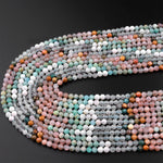 Micro Faceted Multicolor Mixed Gemstone Round Beads 3mm 4mm Amazonite Sunstone Aquamarine 15.5" Strand