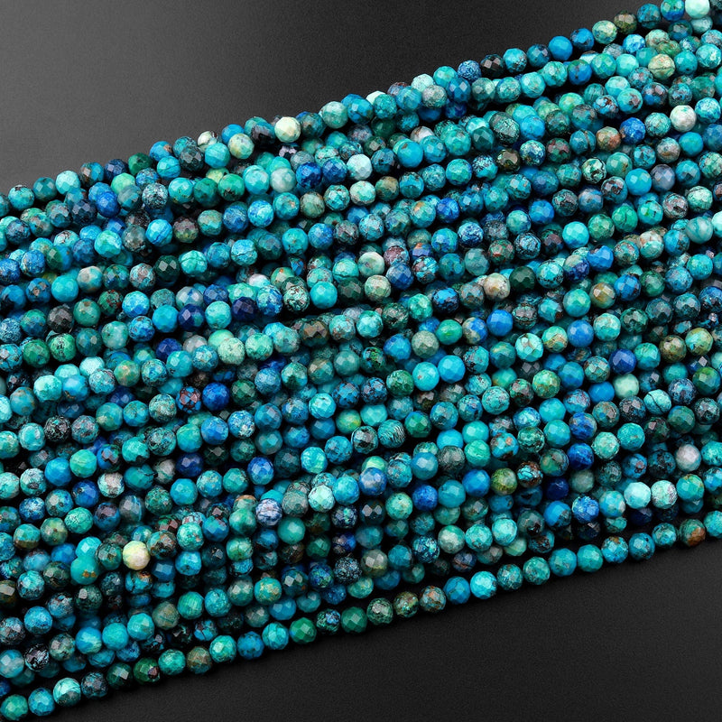 AAA Micro Faceted Natural Chrysocolla Azurite Round Beads 4mm Vibrant Blue Green Gemstone From Arizona 15.5" Strand