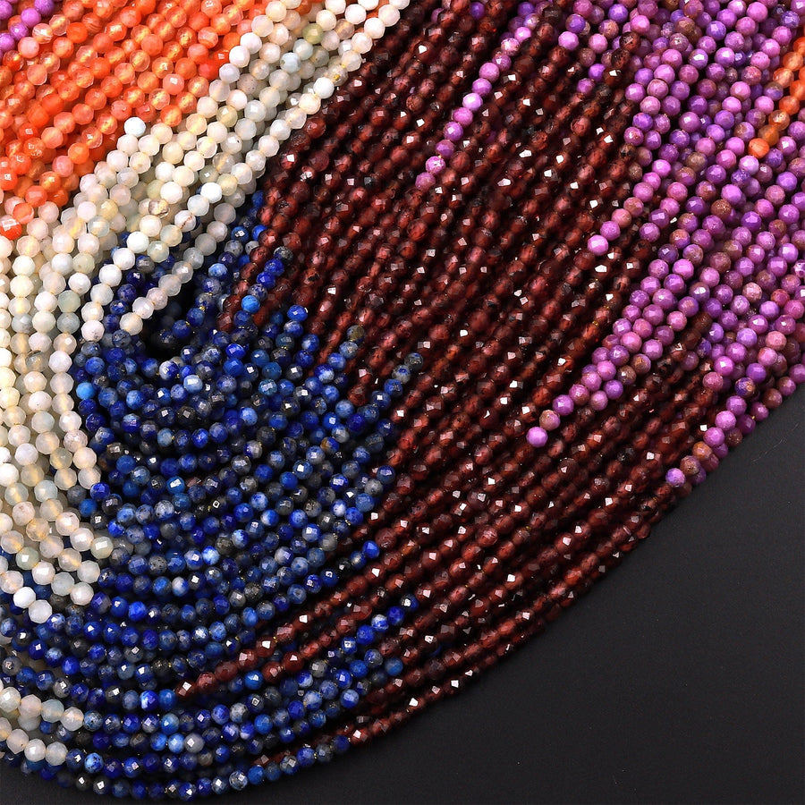 Micro Faceted Multicolor Mixed Gemstone Round Beads 2mm Lapis Garnet Amazonite Phosphosiderite Carnelian 15.5" Strand