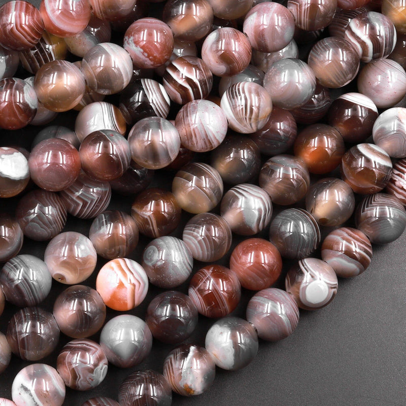 Large Hole Beads 2.5mm Drill Natural Botswana Agate 8mm 10mm Round Beads 8" Strand