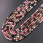 Natural Multicolor Tourmaline Micro Faceted 4mm 5mm Round Pink Green Blue Gemstone Beads 15.5" Strand