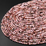 Natural Pink Rhodochrosite 4mm Faceted Round Beads Micro Laser Diamond Cut Gemstone 15.5" Strand