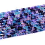 AAA Natural Green Purple Fluorite Long Tube Cylinder Beads 15.5" Strand