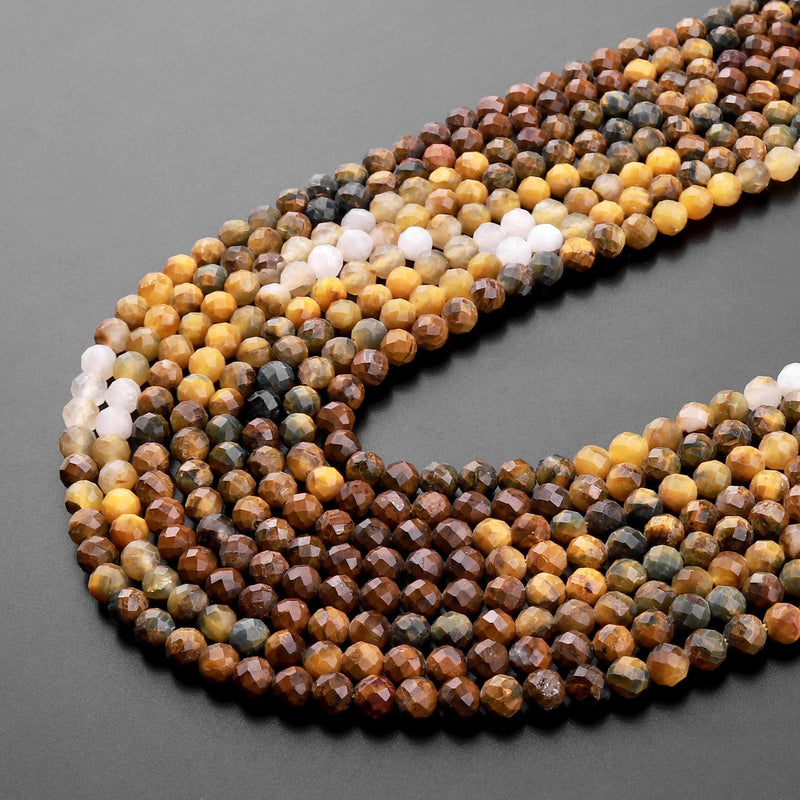 Genuine African Golden Yellow Pietersite Faceted 4mm Round Beads From Namibia South Africa 15.5" Strand
