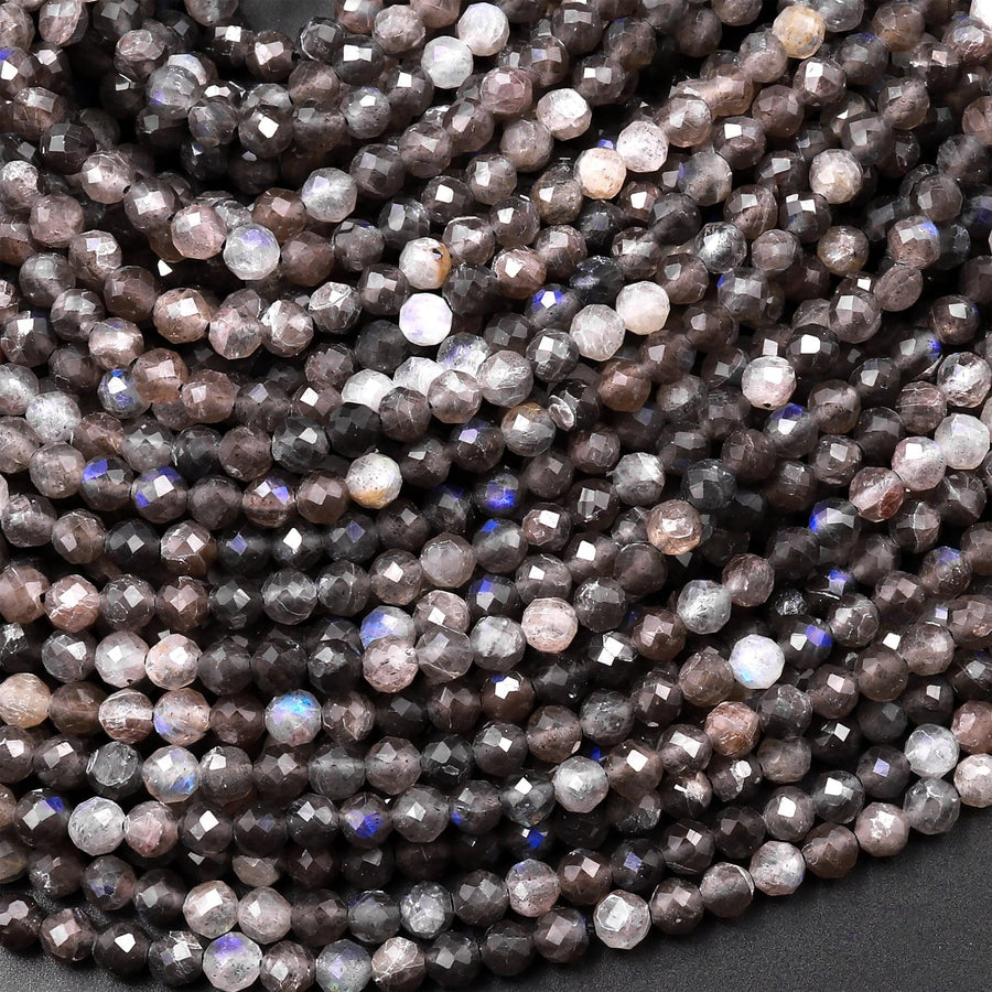Micro Faceted Natural Smoky Brown Labradorite 3mm Round Beads 15.5" Strand