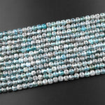 Rare Natural Aqua Blue Apatite  Micro Faceted 4mm 5mm Cube Dice Square Beads 15.5" Strand