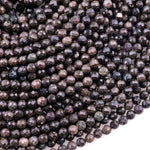 Natural Australian Black Opal Faceted 3mm 4mm Round Beads 15.5" Strand