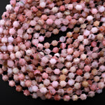 Natural Peruvian Pink Opal 8mm Beads Faceted Energy Prism Double Point Cut 15.5" Strand