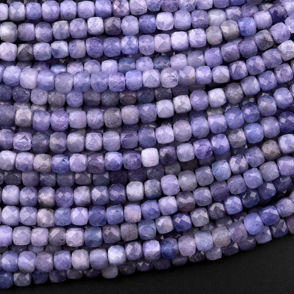 Faceted Natural Tanzanite 4mm Cube Beads Purple Blue Gemstone 15.5" Strand