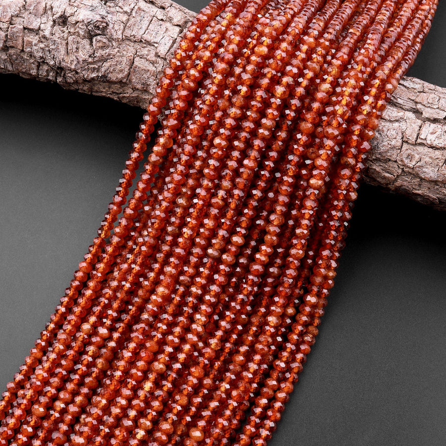 Natural Orange Hessonite Garnet Faceted 4mm Rondelle Beads 15.5" Strand