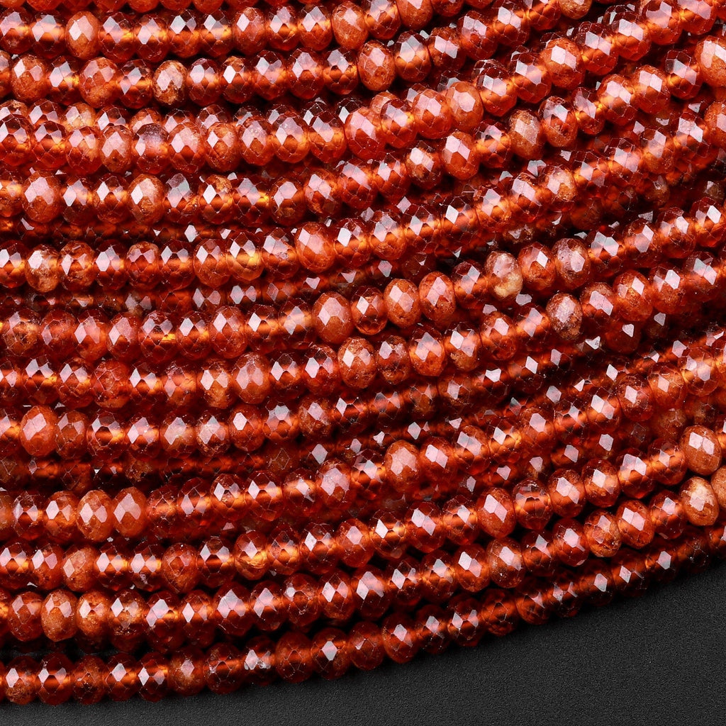Natural Orange Hessonite Garnet Faceted 4mm Rondelle Beads 15.5" Strand