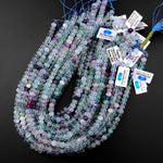 Natural Multicolor Fluorite Faceted 6mm 8mm Rondelle Beads Micro Laser Cut Purple Green Gemstone Bead 15.5" Strand