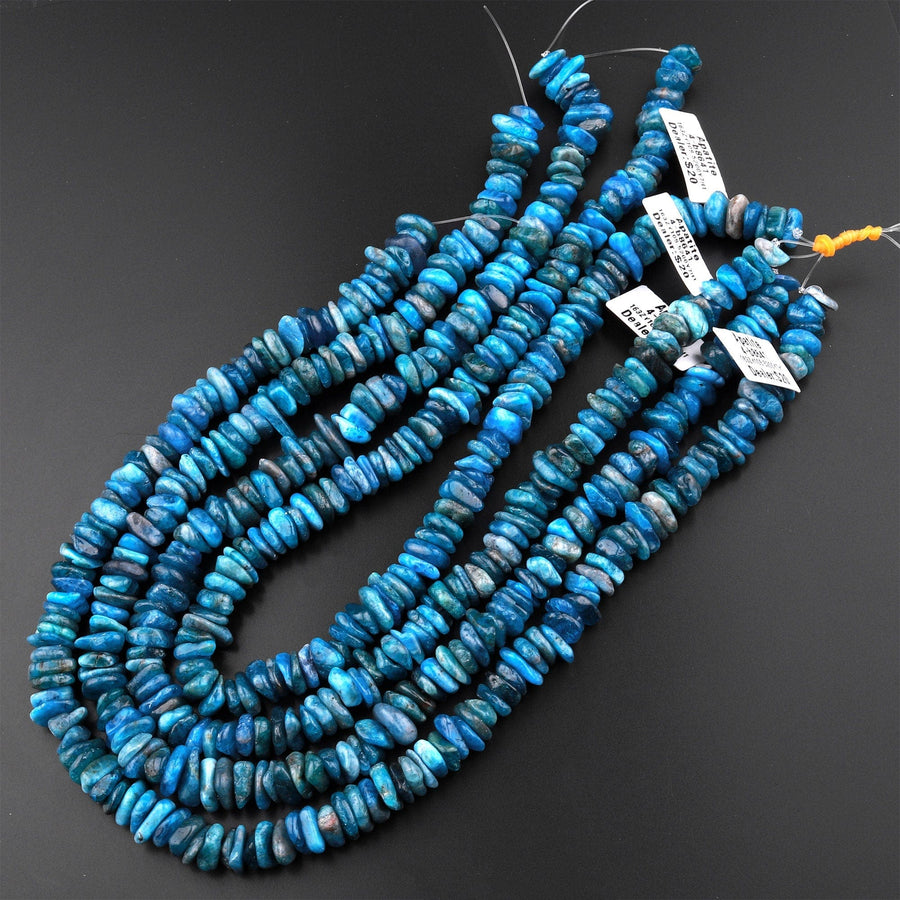 Natural Teal Blue Apatite Freeform Rondelle Disc Center Dilled Beads 15.5" Strand