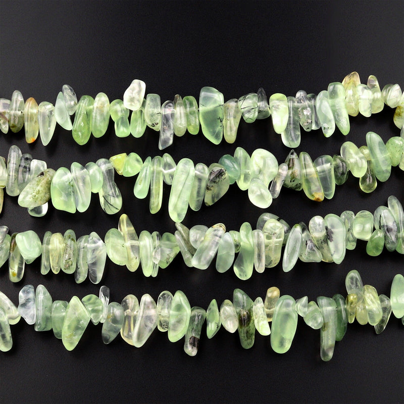 Natural Prehnite Freeform Chip Nugget Spike Beads 15.5" Strand