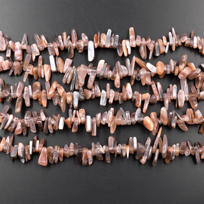 Natural Peach Gray Moonstone Freeform Chip Nugget Spike Beads 15.5" Strand