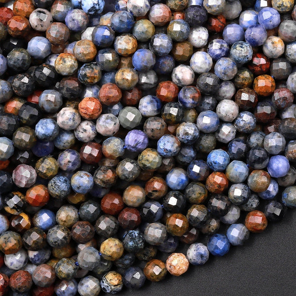 Micro Faceted Natural Sunset Dumortierite 4mm Round Beads Laser Diamond Cut Gemstone 15.5" Strand