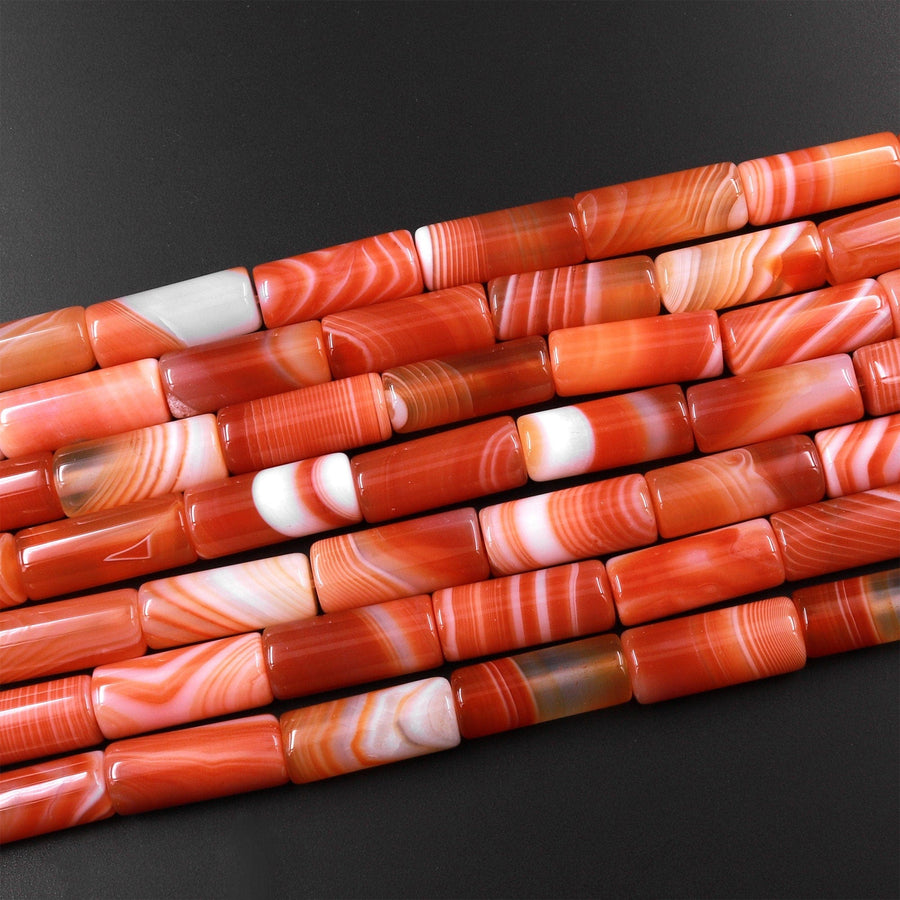 Natural Red Agate Long Tube Cylinder Beads 15.5