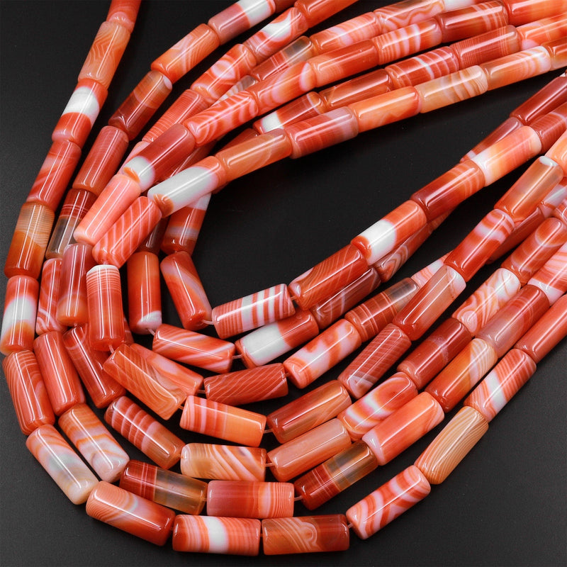 Natural Red Agate Long Tube Cylinder Beads 15.5" Strand