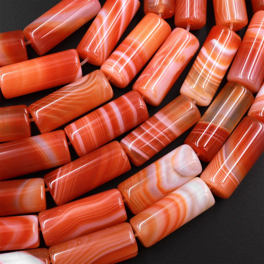 Natural Red Agate Long Tube Cylinder Beads 15.5" Strand