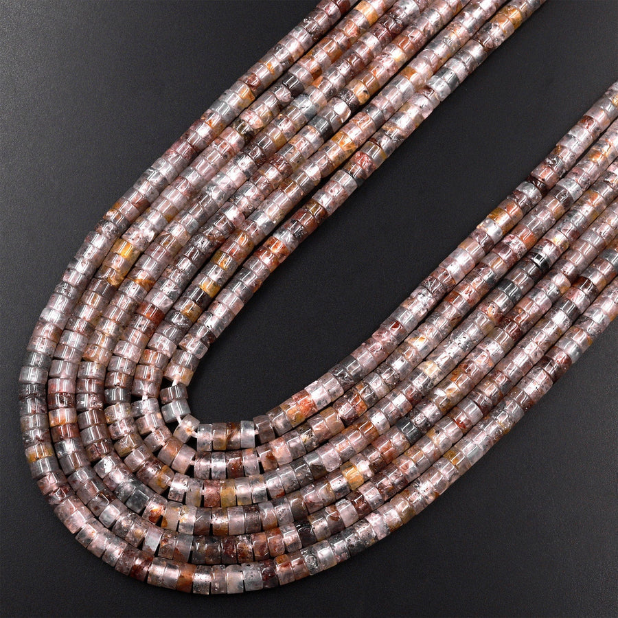 Natural Phantom Quartz 4mm Heishi Rondelle Beads 15.5" Strand