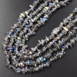 Natural Labradorite Green Blue Flashes Freeform Chip Pebble Nugget Beads Gemstone 15.5" Strand