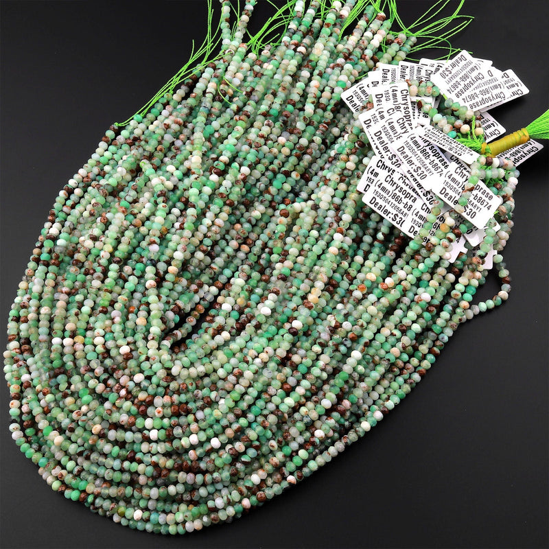 Natural Multicolor Chrysoprase Faceted 4mm Rondelle Beads Diamond Cut Brown Green Gemstone Beads 15.5" Strand