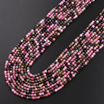 Natural Multicolor Pink Green Tourmaline Faceted 2mm 3mm Cube Square Beads Gemstone 15.5" Strand