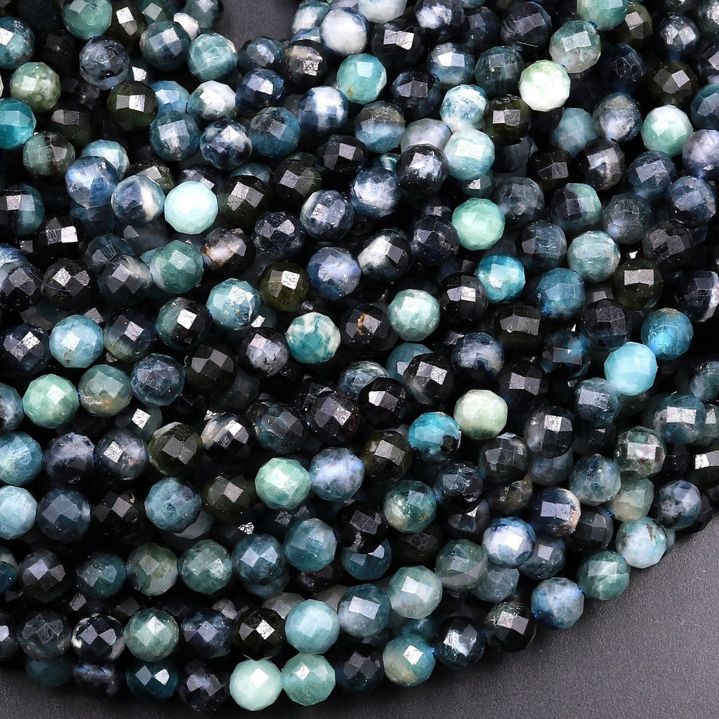 Natural Paraiba Blue Tourmaline Faceted 4mm Round Beads Indicolite Gemstone 15.5" Strand