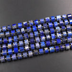 Natural Blue Lapis Faceted Short Tube Cylinder Rondelle 8mm Beads 15.5" Strand