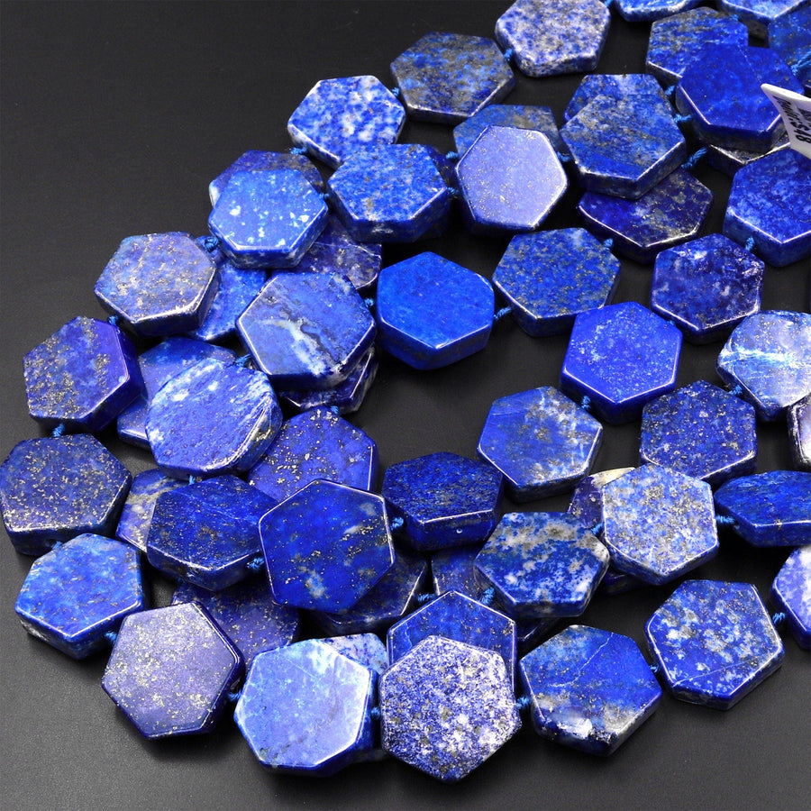 Natural Blue Lapis Hexagon Flat Beads 15.5" Strand