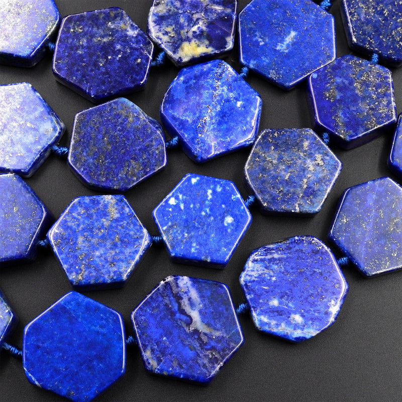 Natural Blue Lapis Hexagon Flat Beads 15.5" Strand
