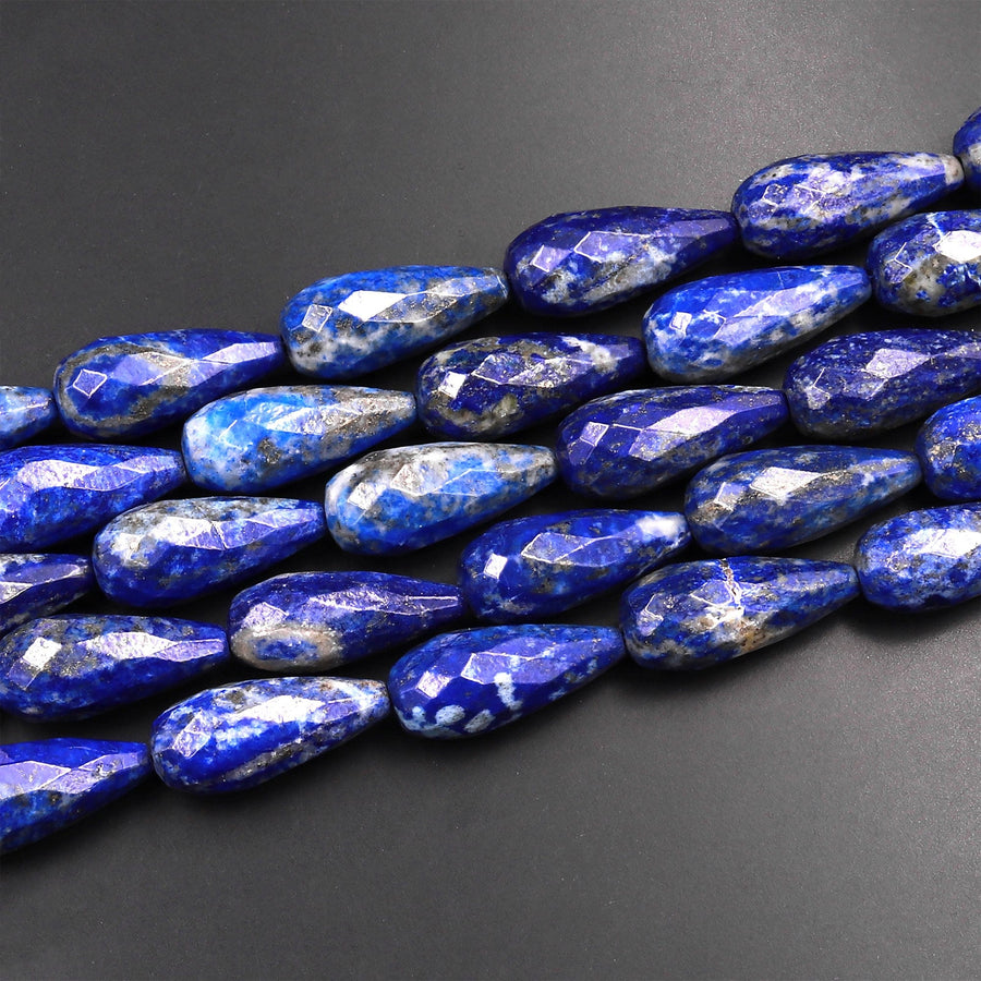 Natural Blue Lapis Faceted Long Teardrop Beads 15.5" Strand