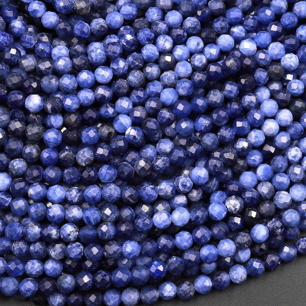 AAA Natural Blue Sodalite 4mm Faceted Round Beads 15.5" Strand