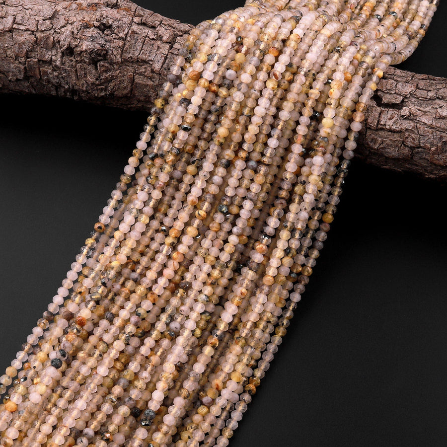 Faceted Natural Titanium Golden Rutile Quartz  3mm 4mm Rondelle Beads 15.5" Strand