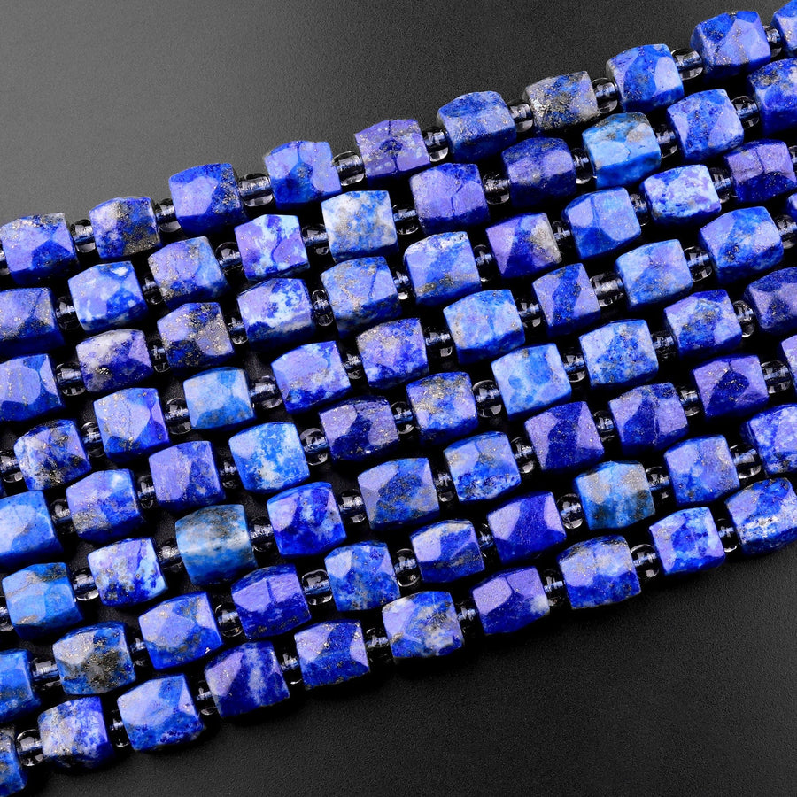 Natural Blue Lapis Faceted Square Dice Cube Beads 8mm 15.5" Strand