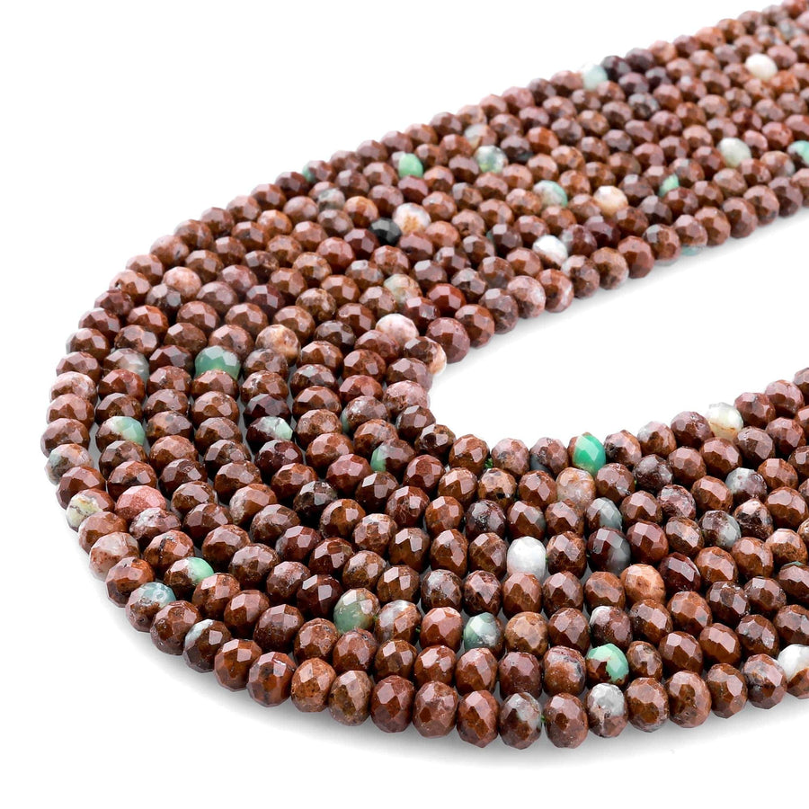 Natural Brown Chrysoprase Faceted 4mm Rondelle Beads Diamond Cut Gemstone Beads 15.5" Strand